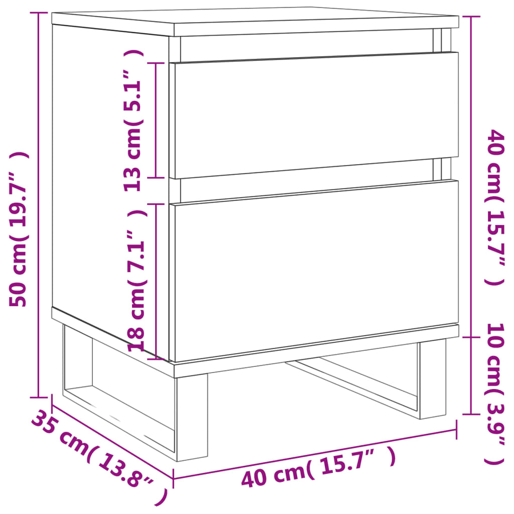 Mesa de cabeceira 40x35x50cm derivados madeira cinzento cimento