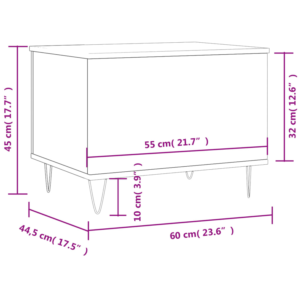 Mesa de centro 60x44,5x45 cm derivados madeira cinzento cimento