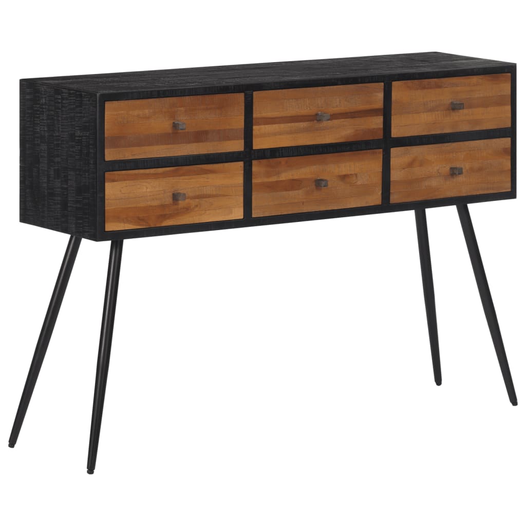 Mesa consola com gavetas 116x30x76 cm teca recuperada maciça
