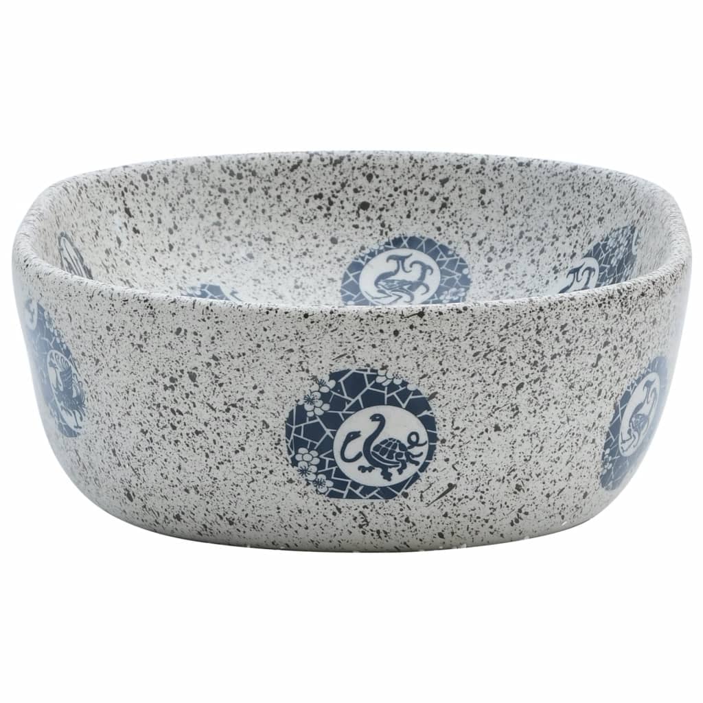 Lavatório de bancada oval 47x33x13 cm cerâmica cinza e azul