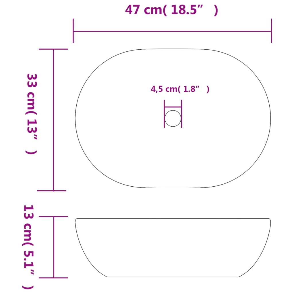 Lavatório de bancada oval 47x33x13 cm cerâmica cinza e azul