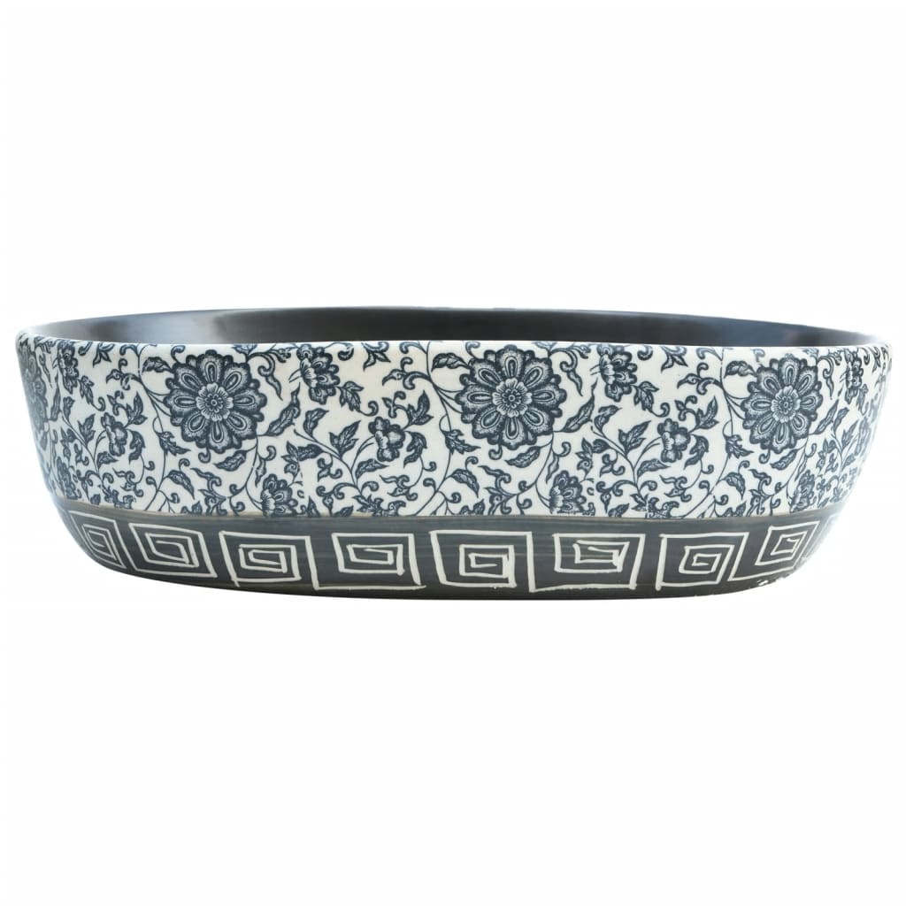 Lavatório de bancada oval 47x33x13 cm cerâmica preto e azul