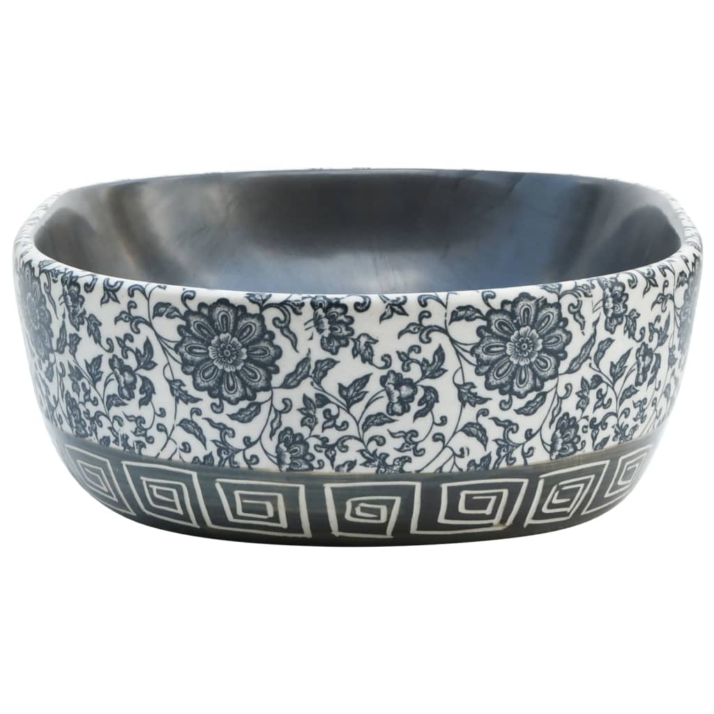 Lavatório de bancada oval 47x33x13 cm cerâmica preto e azul