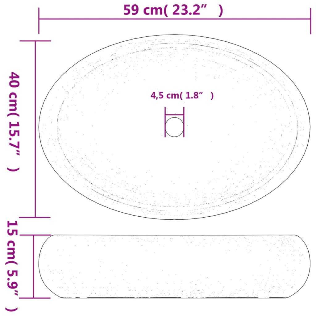 Lavatório de bancada oval 59x40x15 cm cerâmica castanho