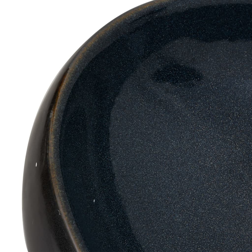 Lavatório de bancada oval 59x40x15 cm cerâmica preto e azul