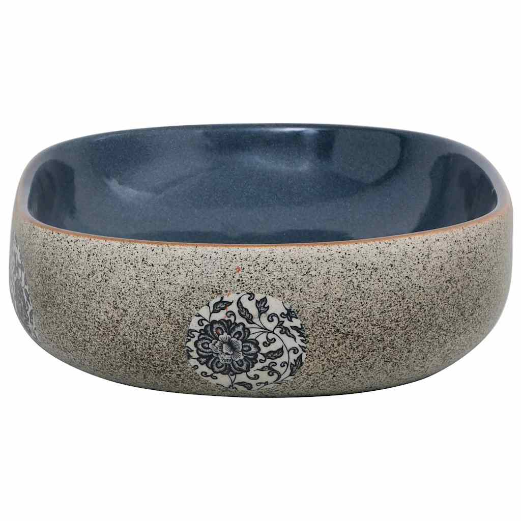 Lavatório bancada oval 59x40x14 cm cerâmica cor de areia e azul
