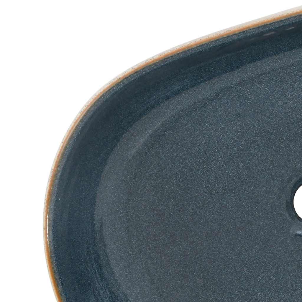 Lavatório bancada oval 59x40x14 cm cerâmica cor de areia e azul