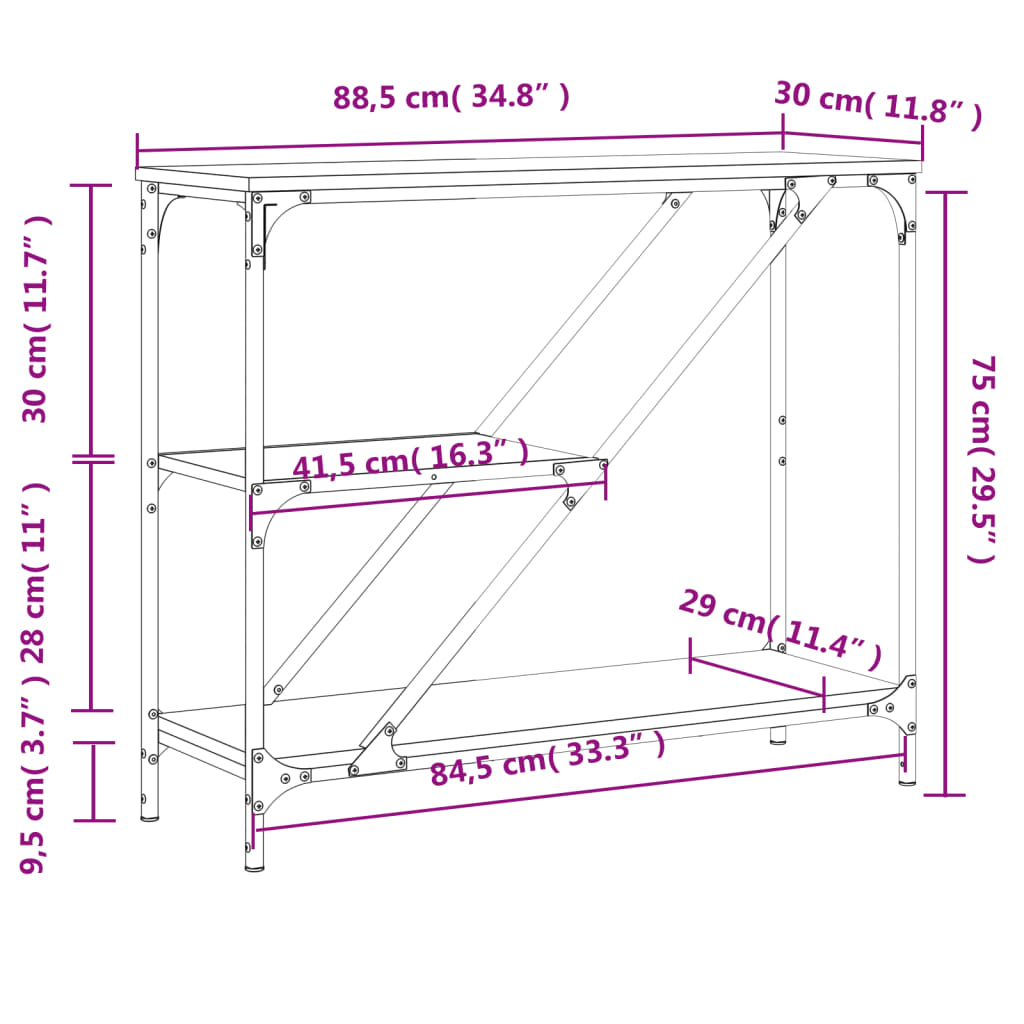 Mesa consola 88,5x30x75 cm derivados de madeira carvalho sonoma
