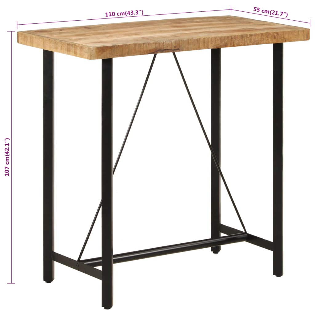 Mesa de bar 110x55x107 cm madeira de mangueira maciça e ferro
