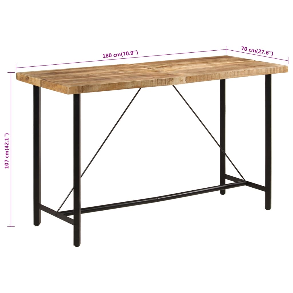 Mesa de bar 180x70x107 cm madeira de mangueira maciça e ferro