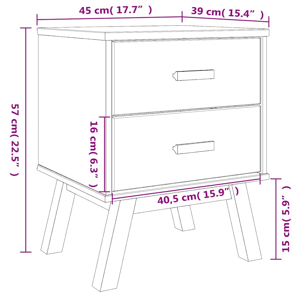 Mesa de cabeceira OLDEN madeira de pinho maciça cinza/castanho