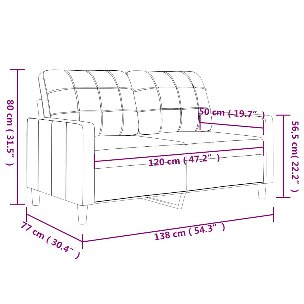 Sofá de 2 lugares 120 cm couro artificial cor cappuccino