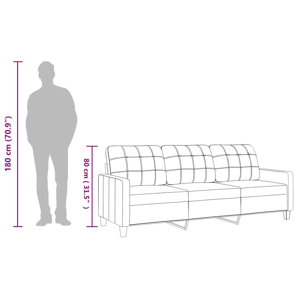 Sofá de 3 lugares 180 cm couro artificial cinza