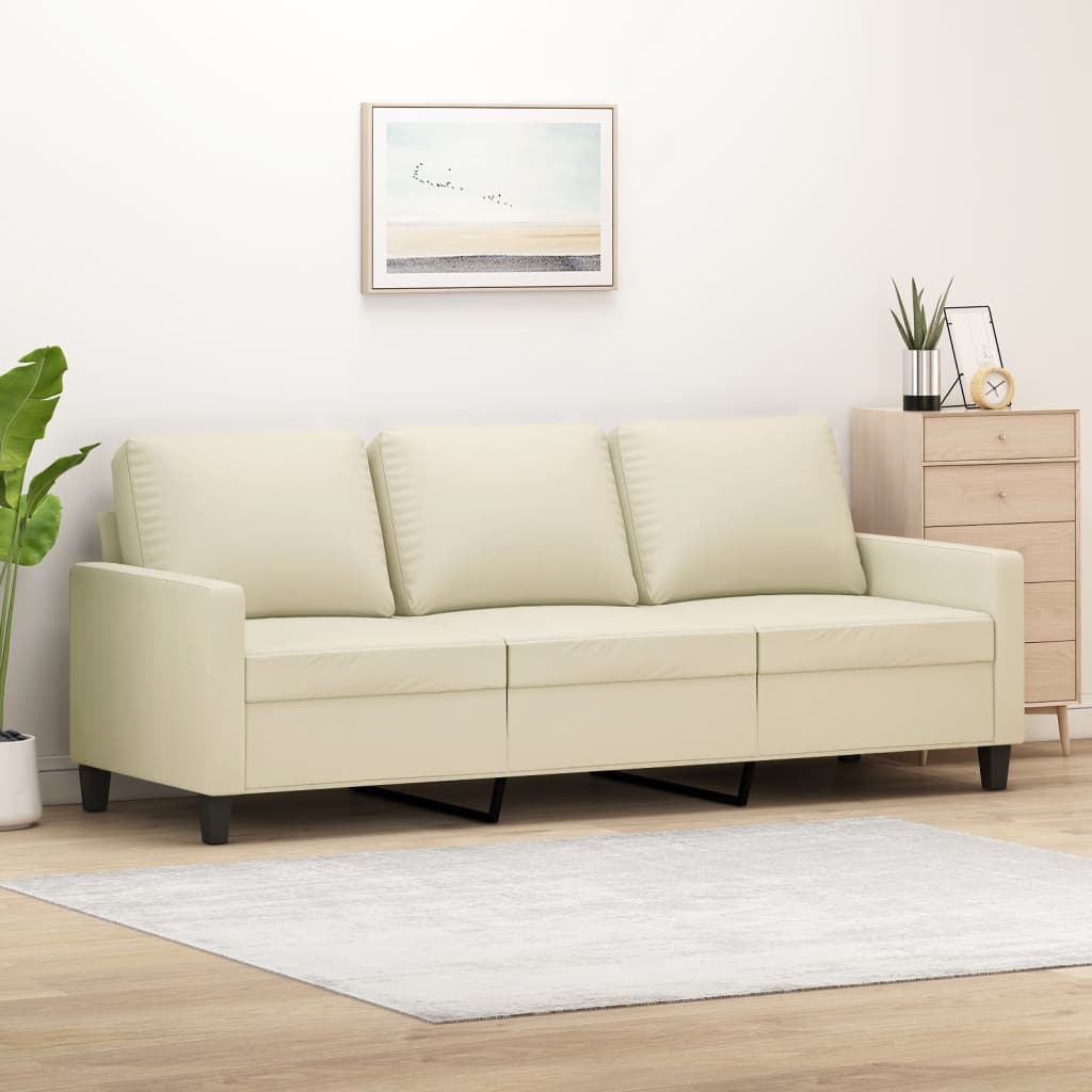 Sofá de 3 lugares 180 cm couro artificial cor creme