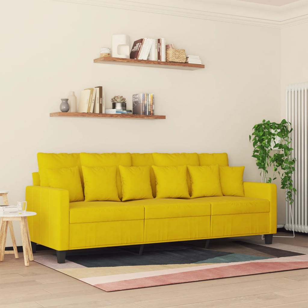 Sofá de 3 lugares 180 cm veludo amarelo