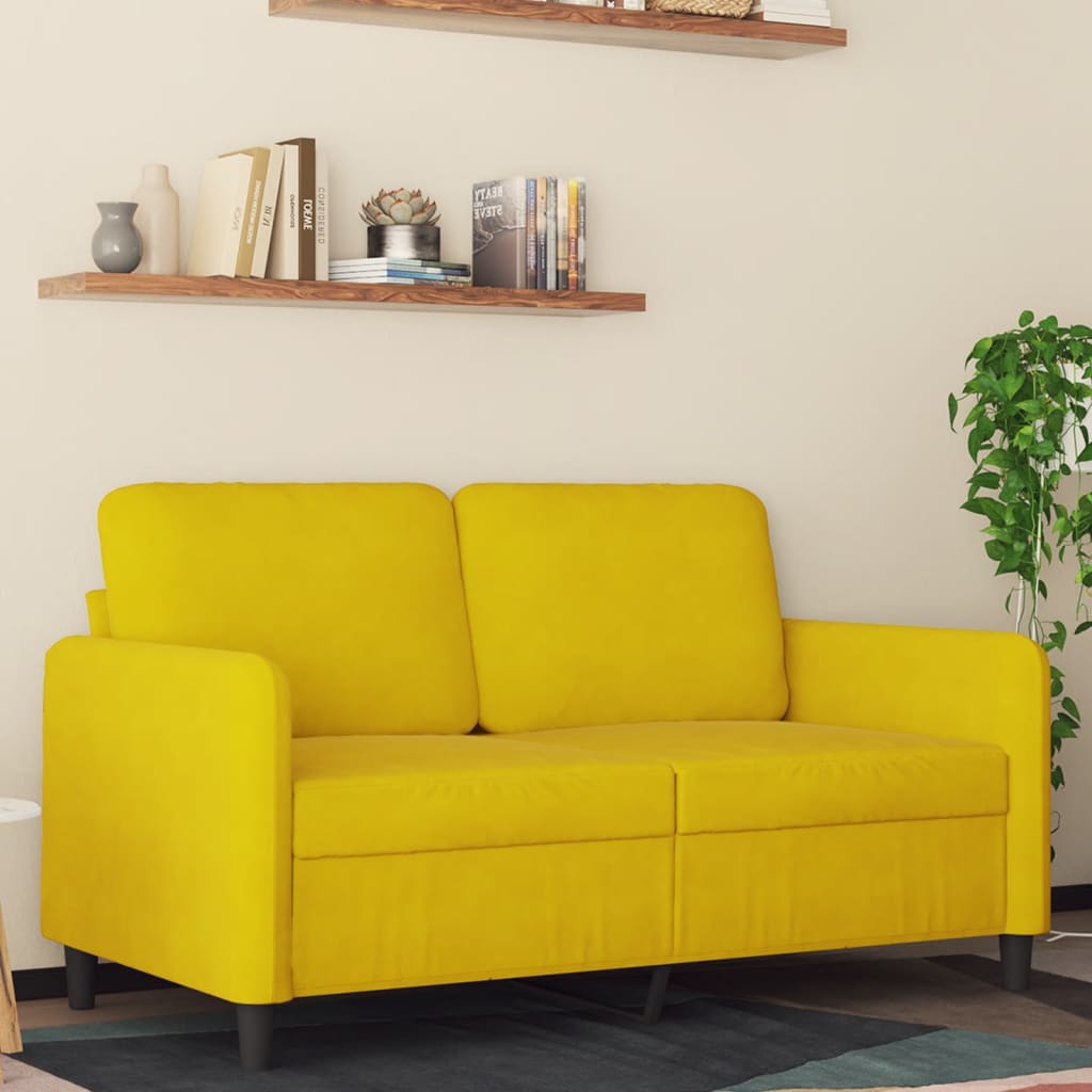Sofá de 2 lugares veludo 120 cm amarelo