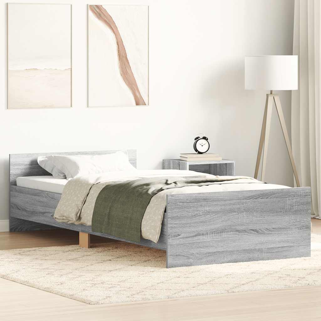 Estrutura de cama solteiro derivados madeira cinzento sonoma