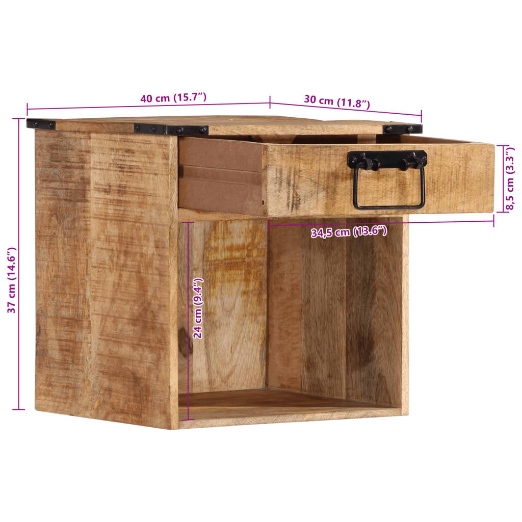 Mesa de cabeceira 40x30x37 cm madeira de mangueira maciça