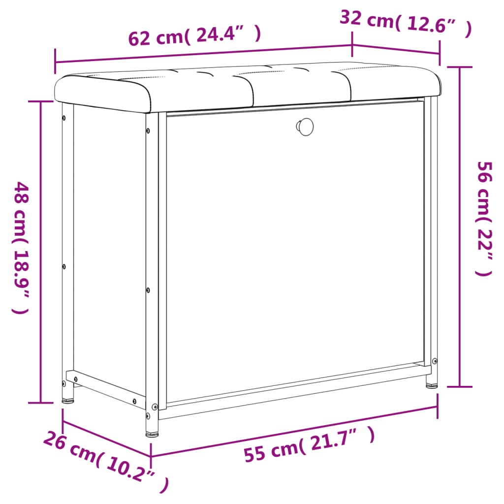 Banco sapateira c/ gaveta articulada 62x32x56cm carvalho fumado