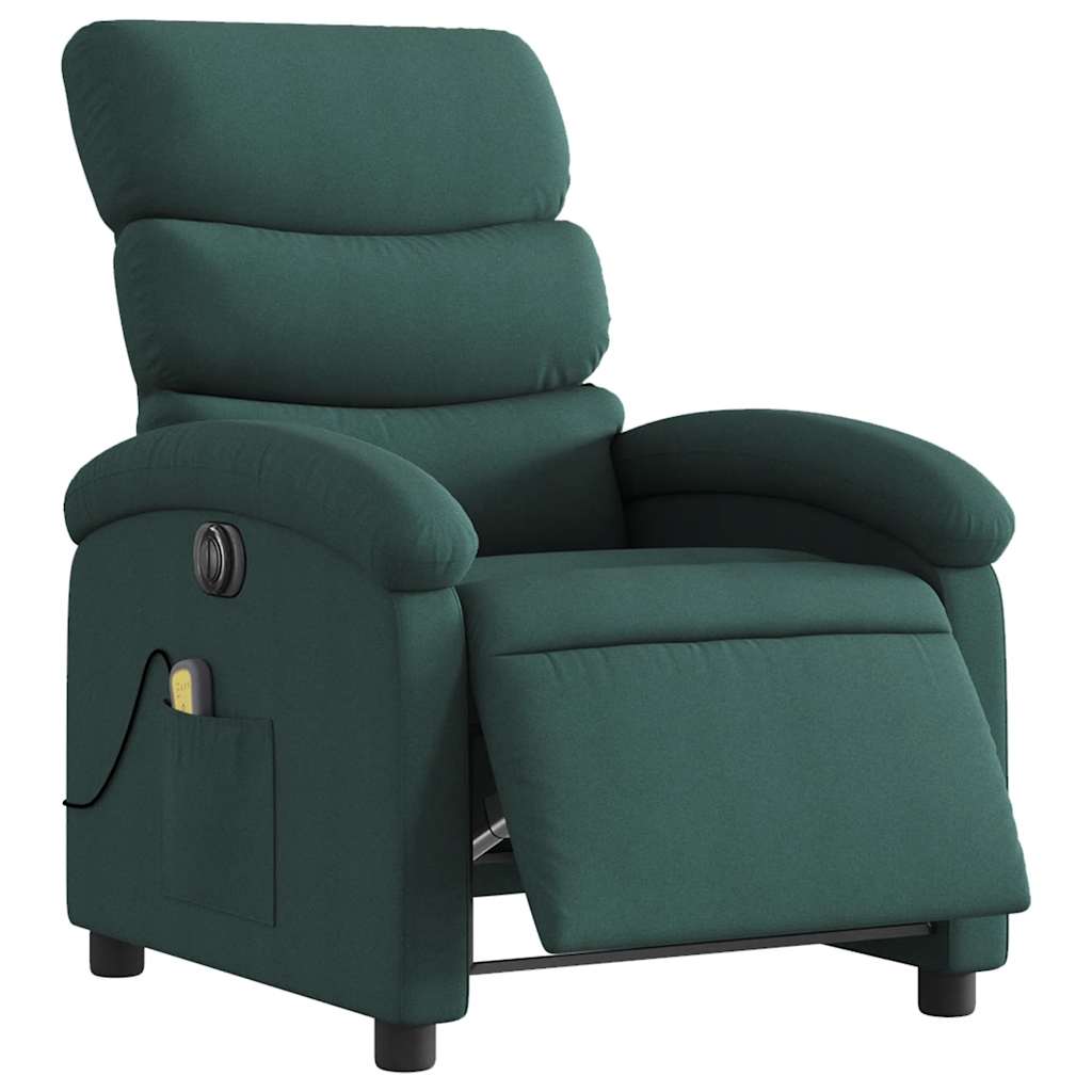 Poltrona reclinável de massagens elétrica tecido verde-escuro