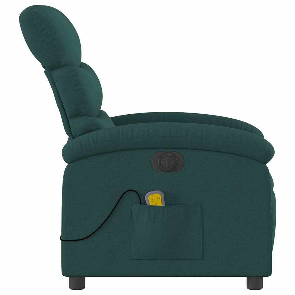 Poltrona reclinável de massagens elétrica tecido verde-escuro