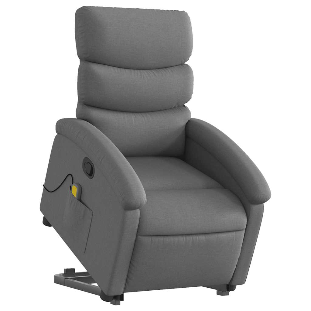 Poltrona elevatória de massagens tecido cinzento-escuro
