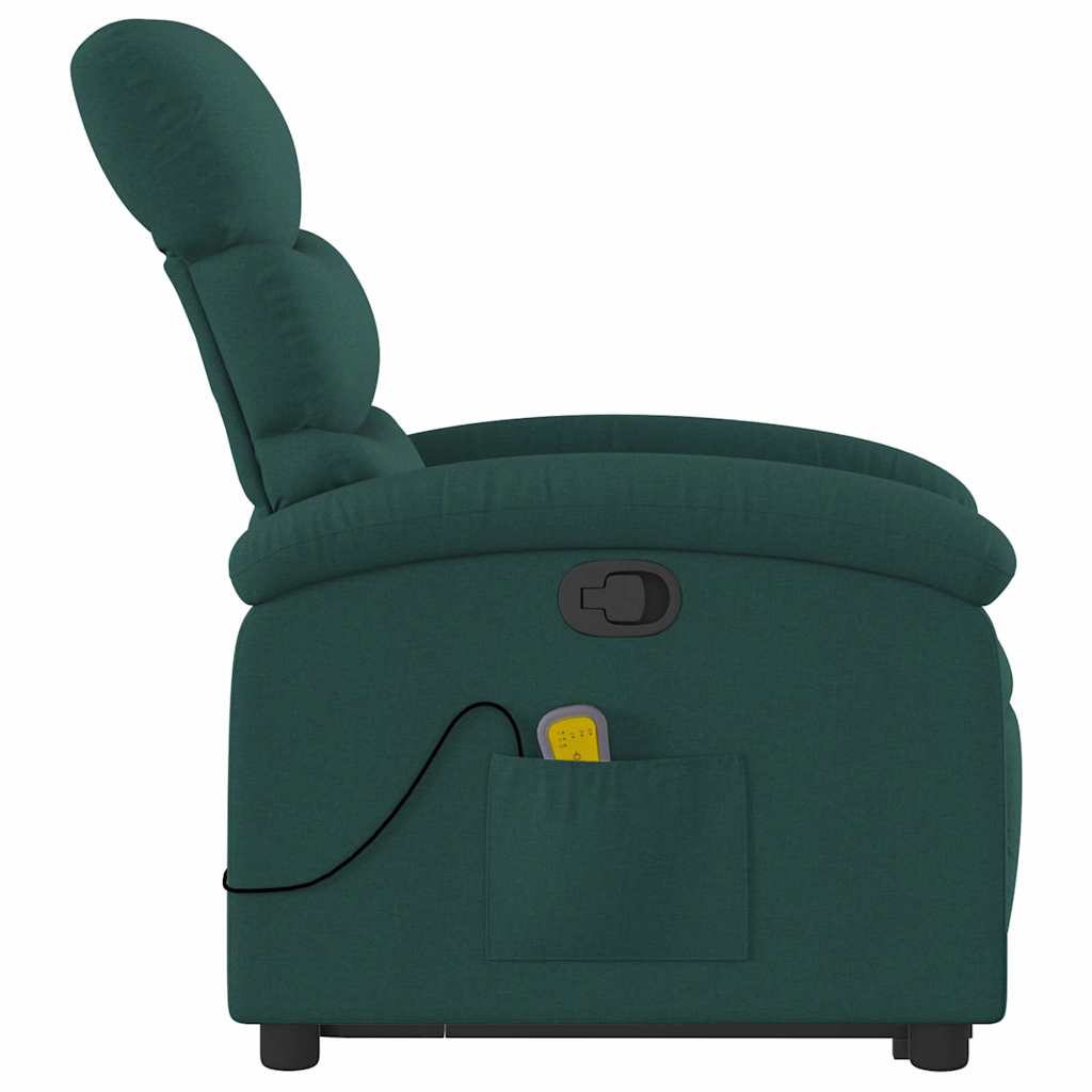 Poltrona reclinável elevatória de massagens tecido verde-escuro
