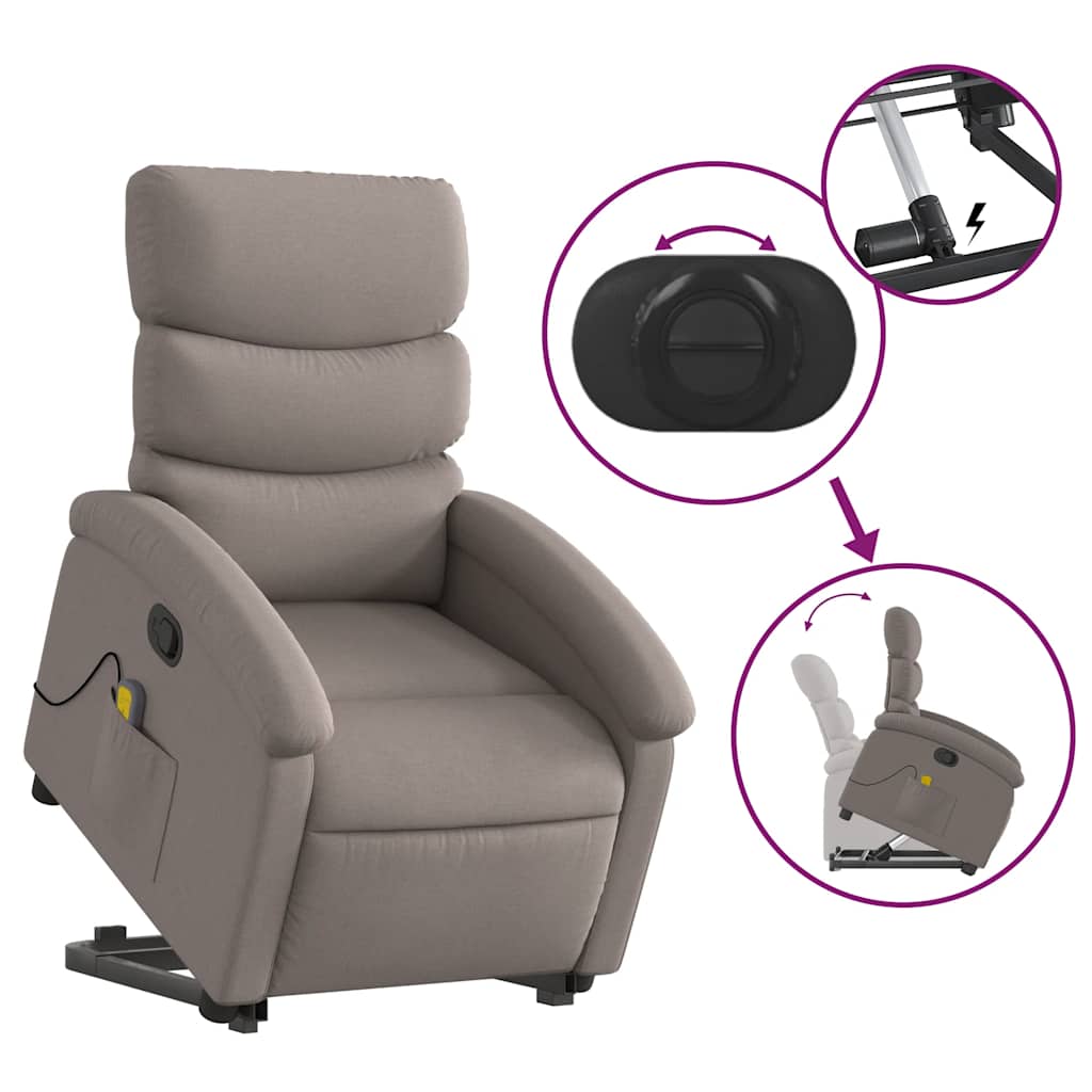 Poltrona elevatória de massagens tecido cinzento-acastanhado