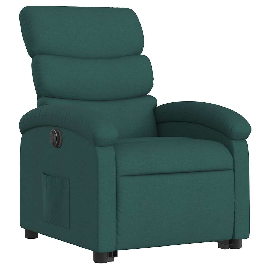 Poltrona elétrica elevatória massagens tecido verde-escuro