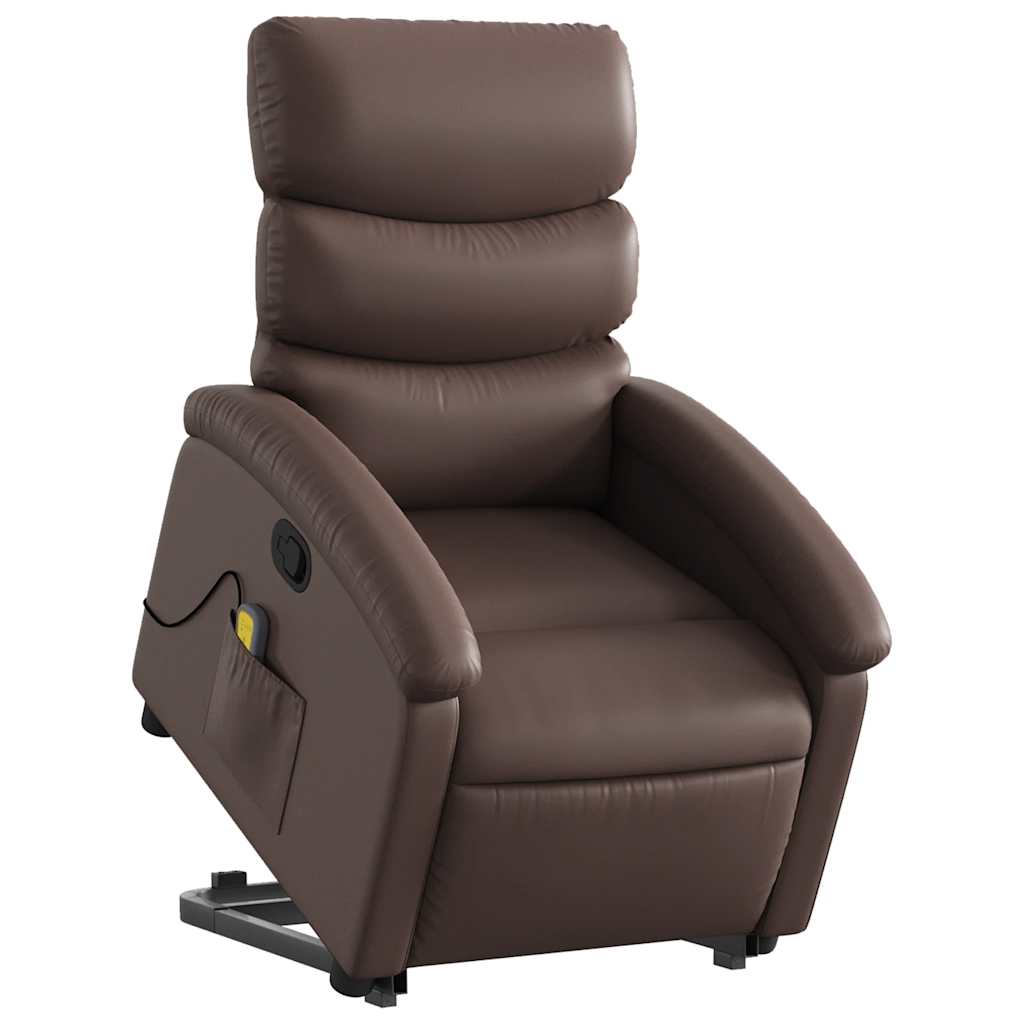 Poltrona massagens reclinável elevatória couro artif. castanho