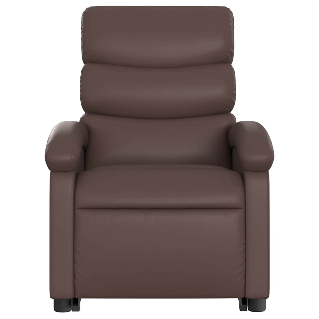 Poltrona massagens reclinável elevatória couro artif. castanho