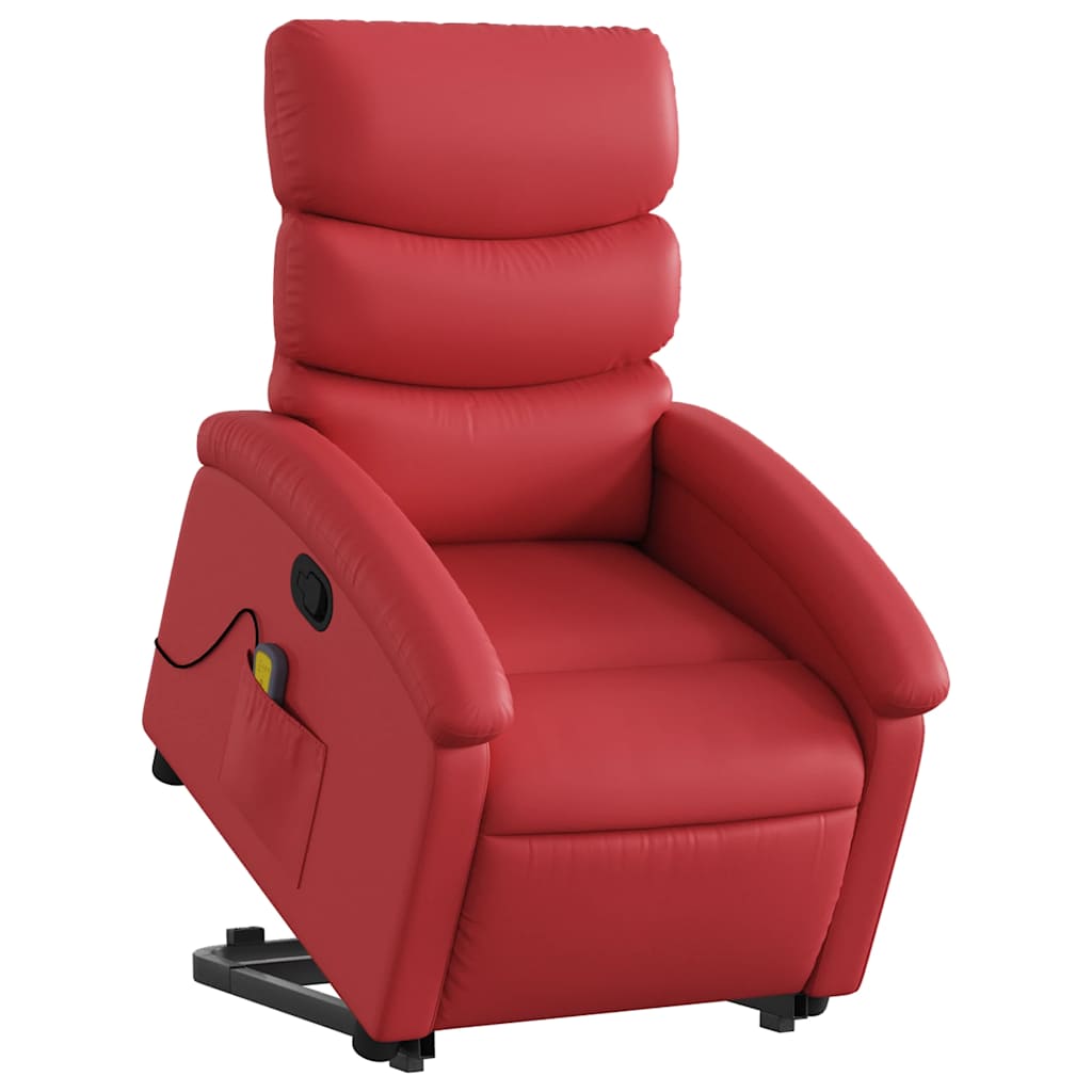Poltrona massagens reclinável elevatória couro artif. vermelho