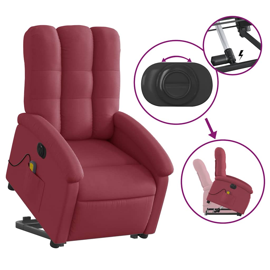 Poltrona elevatória de massagens elétrica tecido vermelho tinto