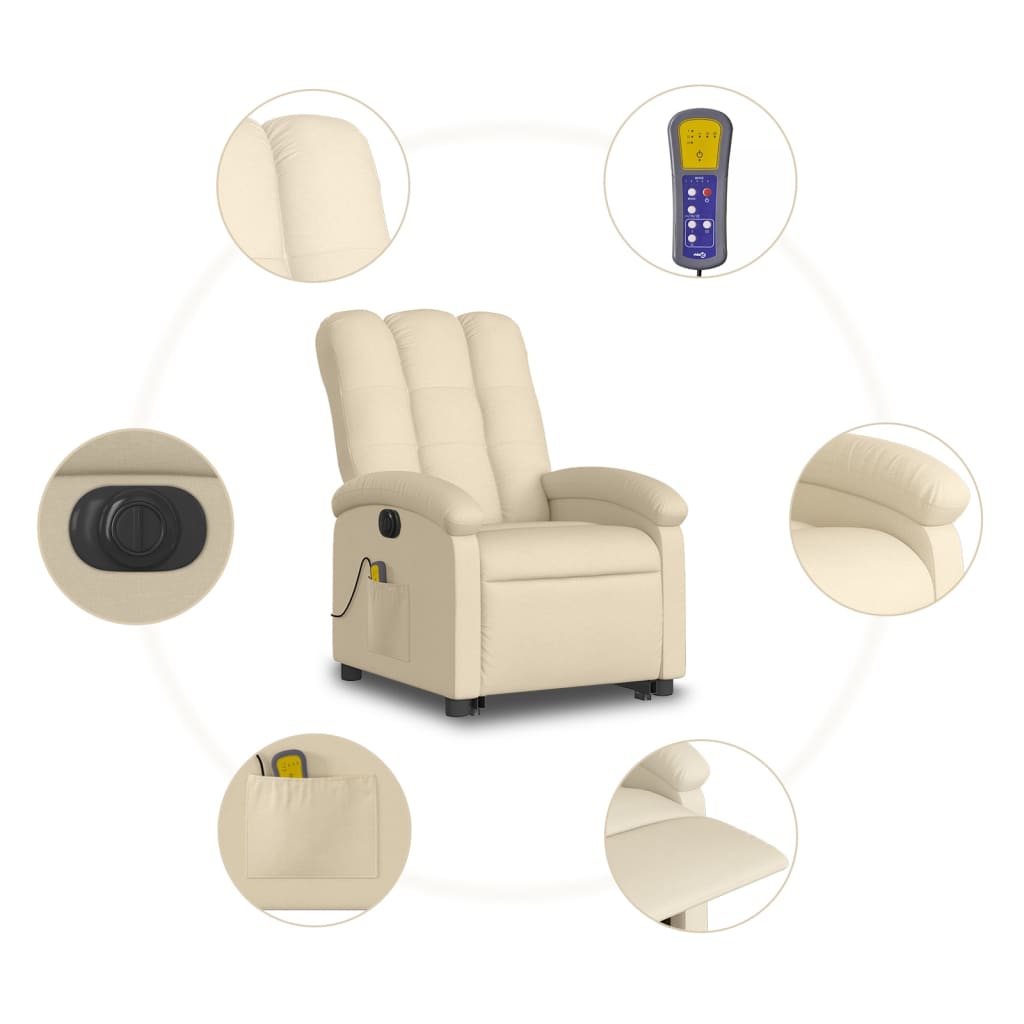 Poltrona elétrica elevatória massagens tecido creme