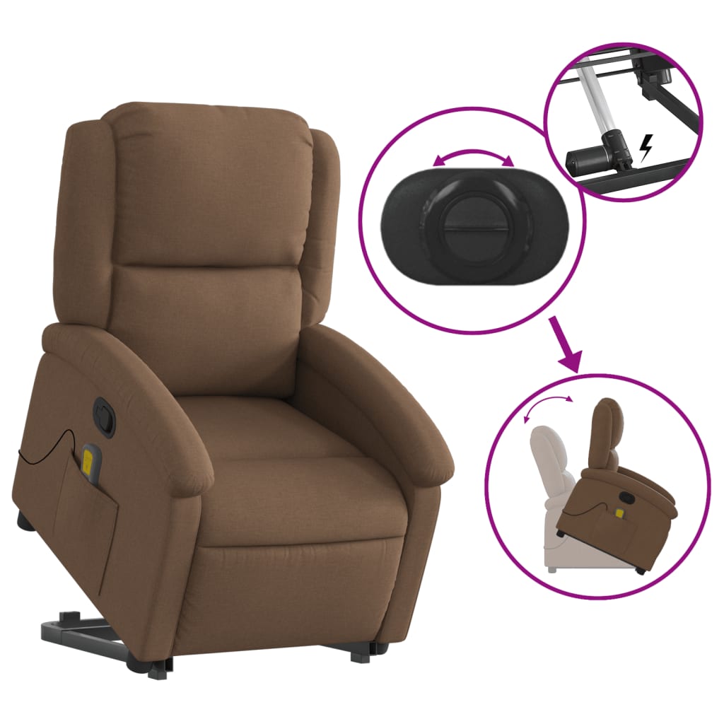 Poltrona reclinável massagens tecido castanho
