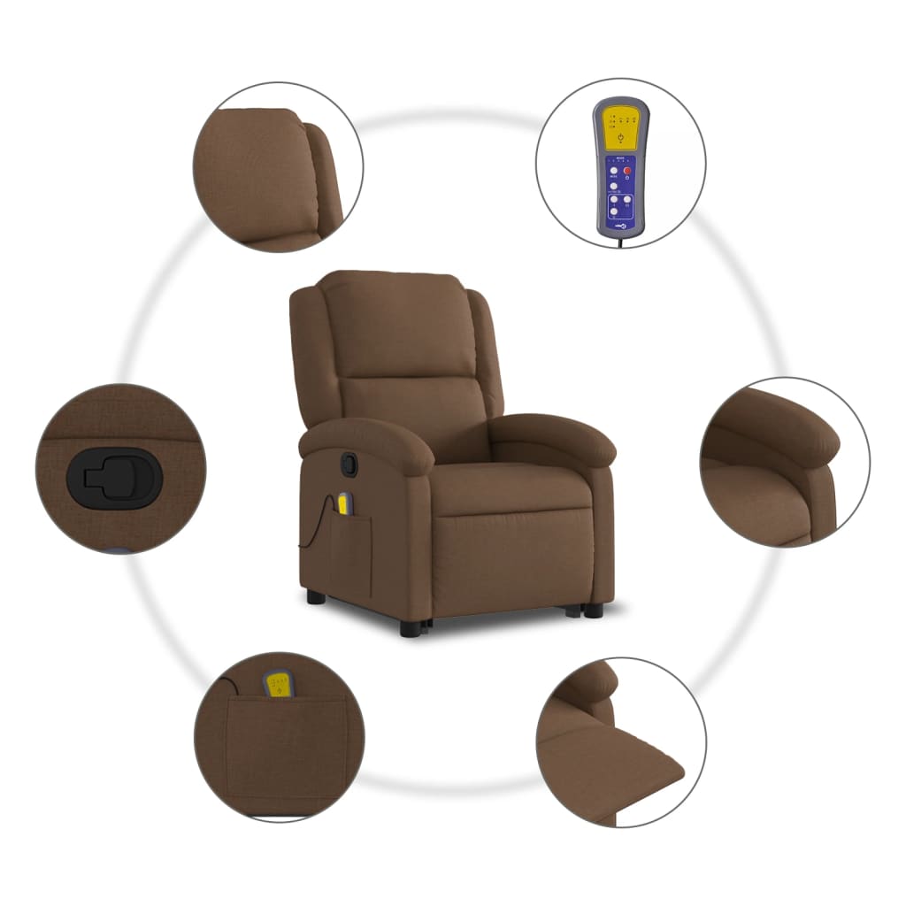 Poltrona reclinável massagens tecido castanho