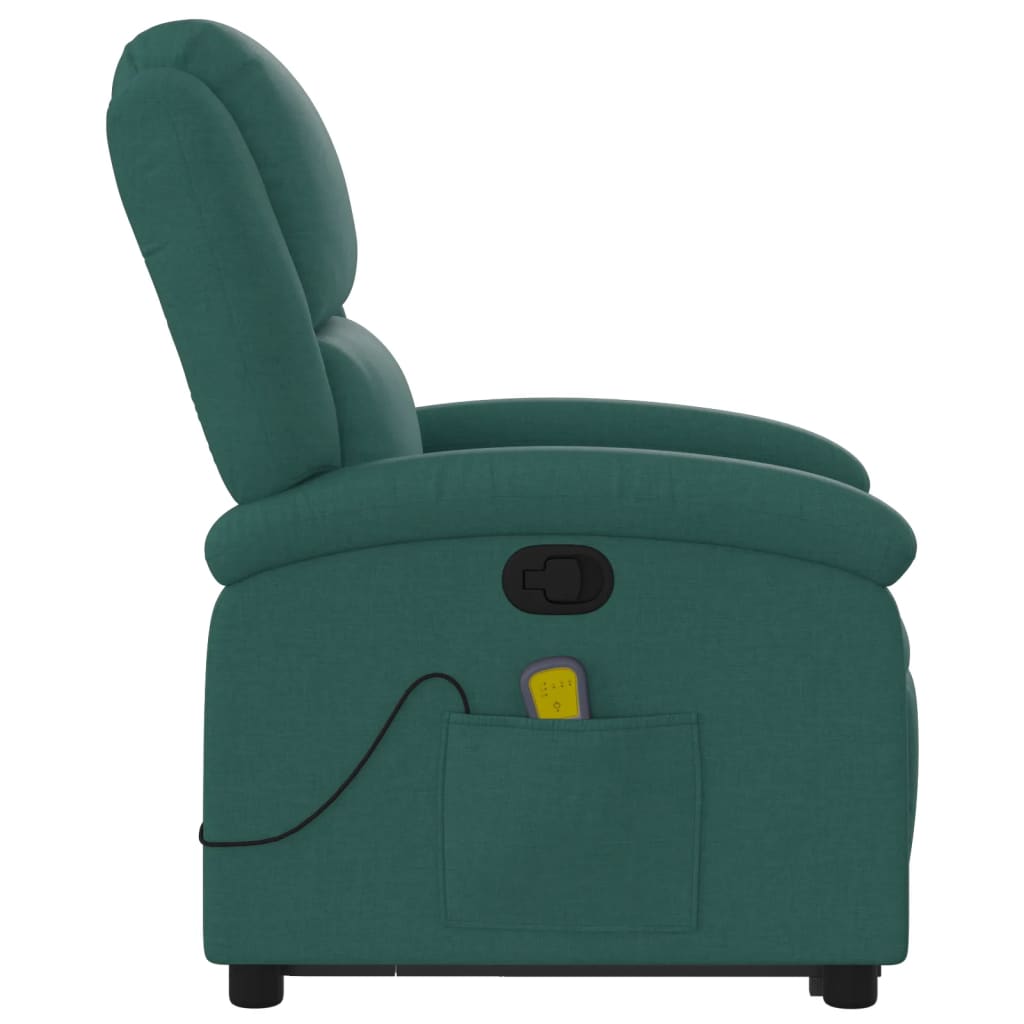 Poltrona reclinável elevatória de massagens tecido verde-escuro