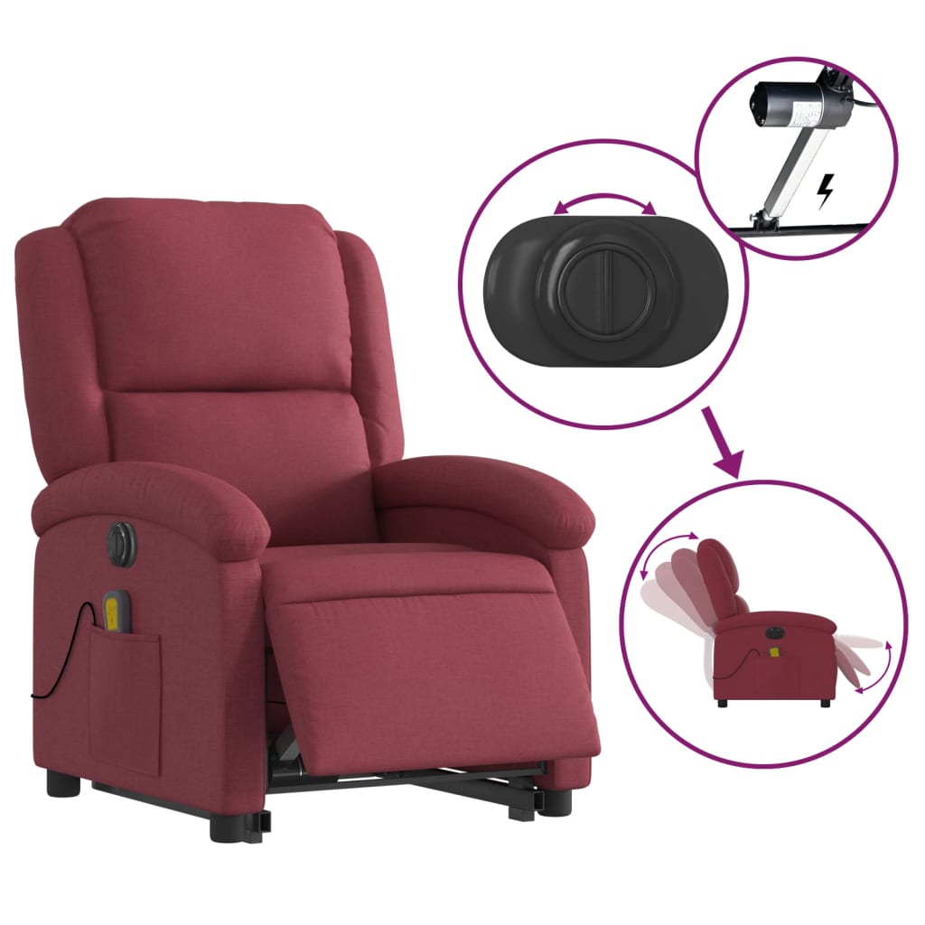 Poltrona elevatória de massagens elétrica tecido vermelho tinto