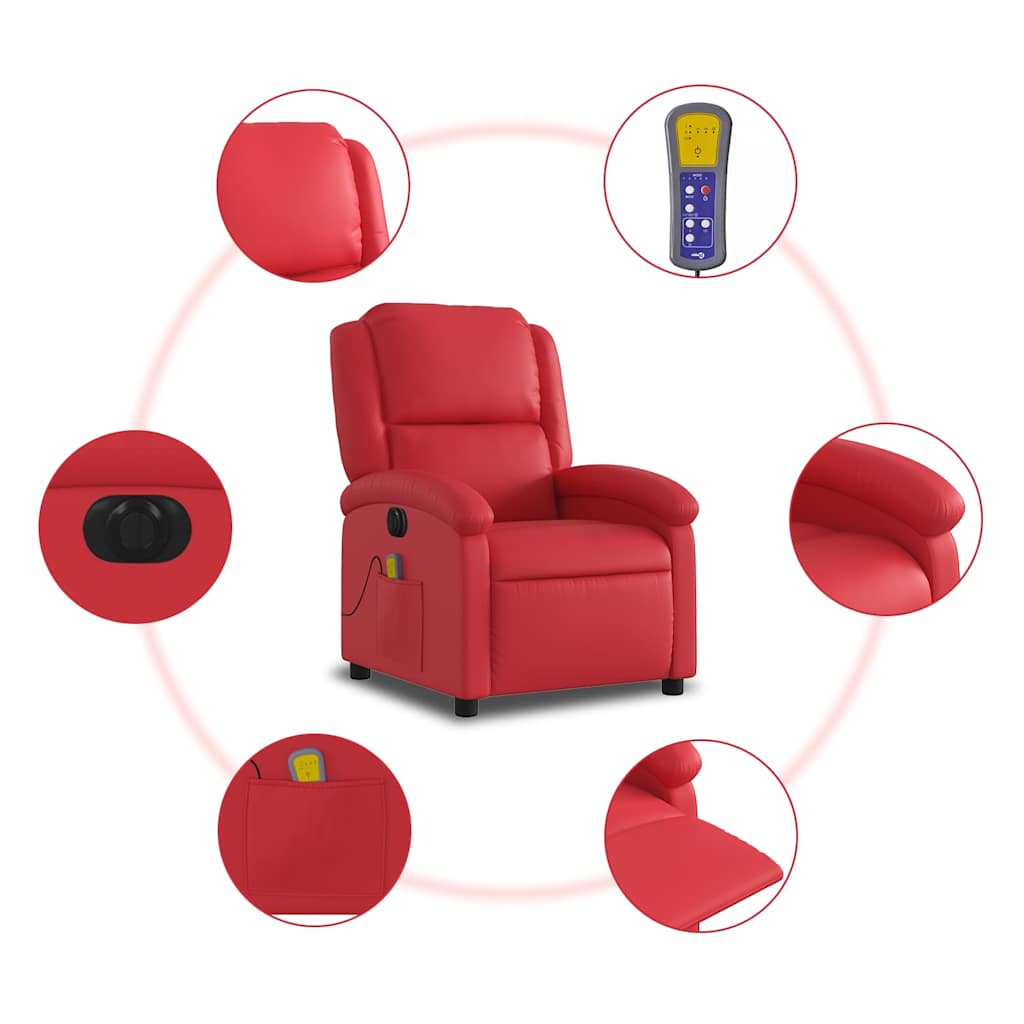 Poltrona massagens reclinável elétrica couro artif. vermelho