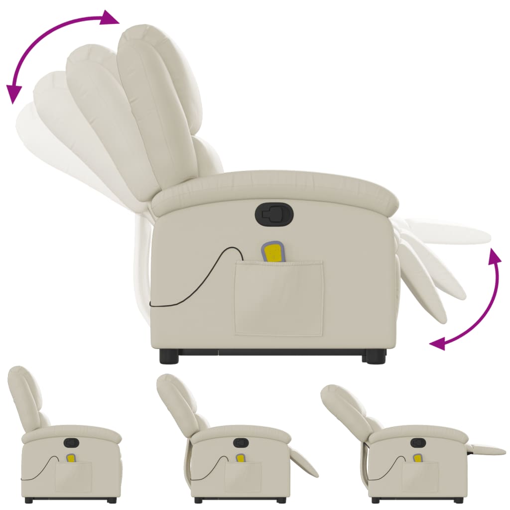 Poltrona reclinável de massagens couro artificial cor creme