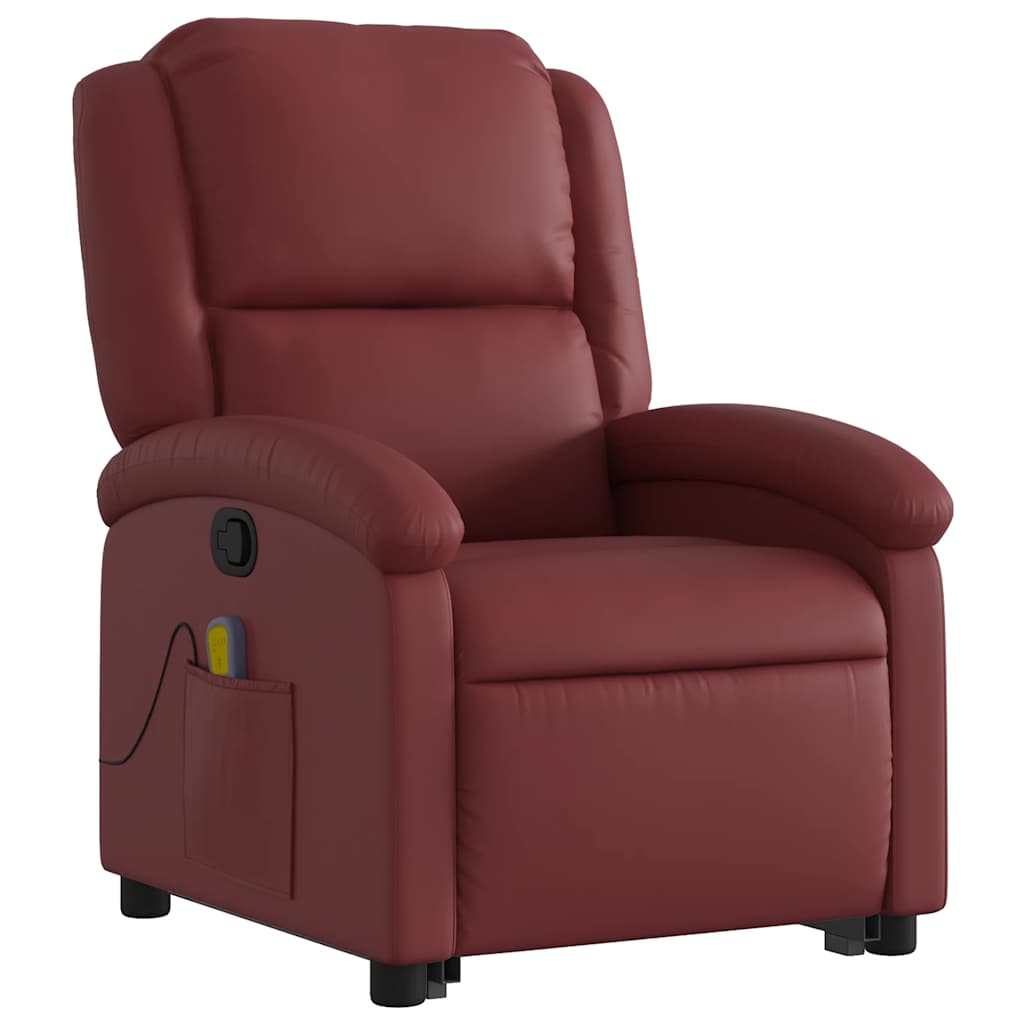 Poltrona massagens reclinável couro artificial vermelho tinto