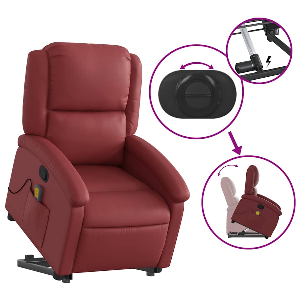 Poltrona massagens reclinável couro artificial vermelho tinto
