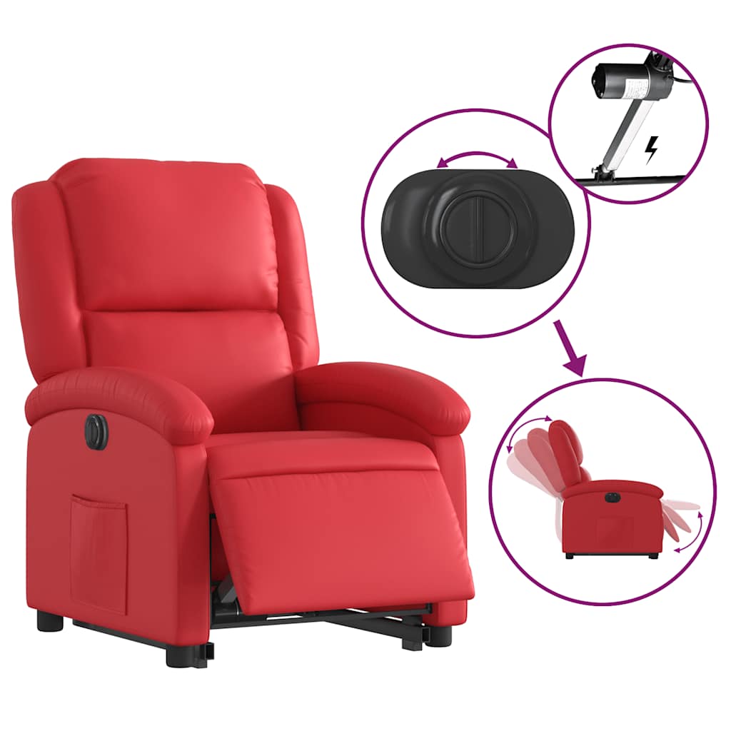 Poltrona reclinável elevatória elétrica couro artif. vermelho