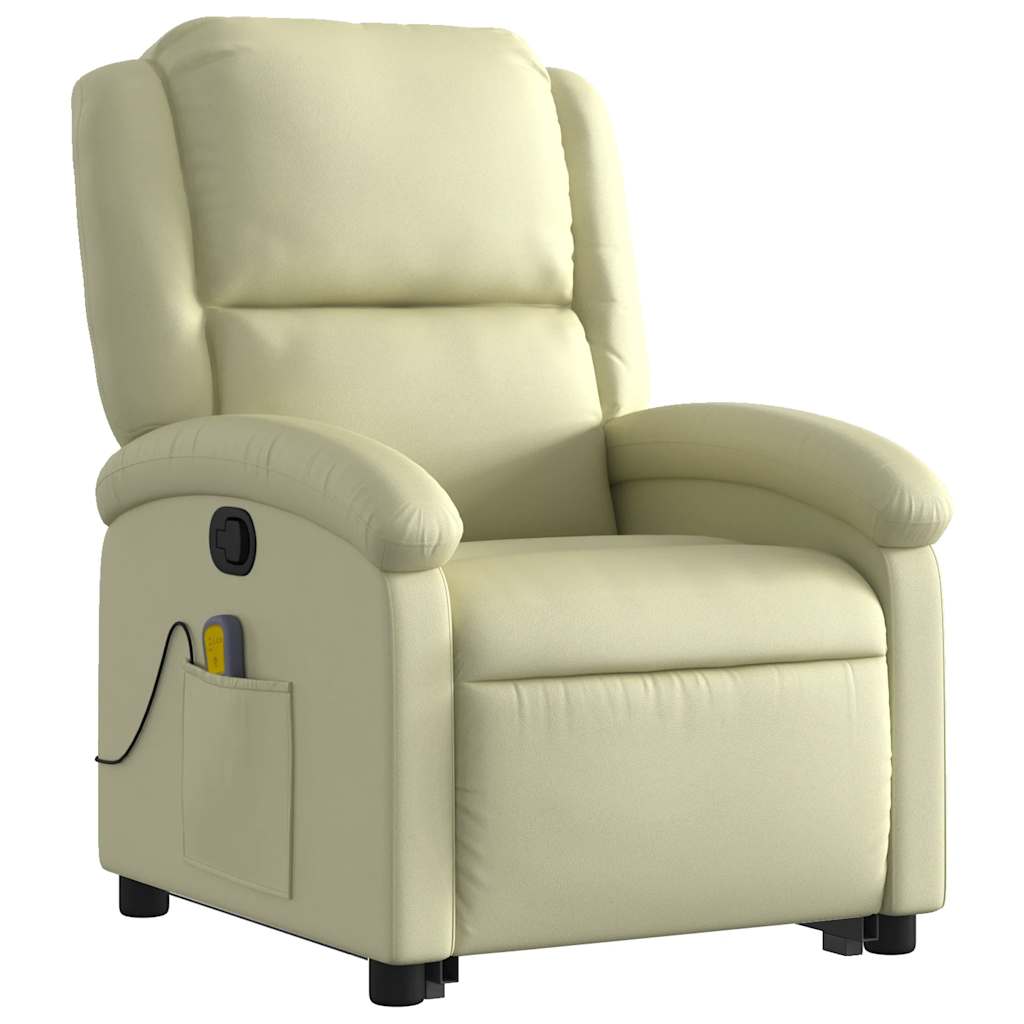 Poltrona de massagens reclinável couro genuíno cor creme
