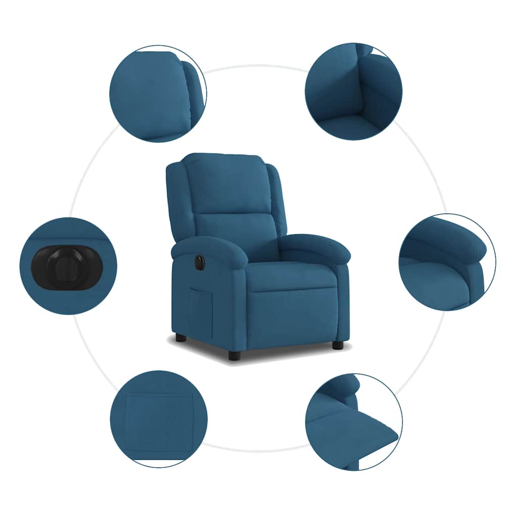 Poltrona de massagens reclinável veludo azul