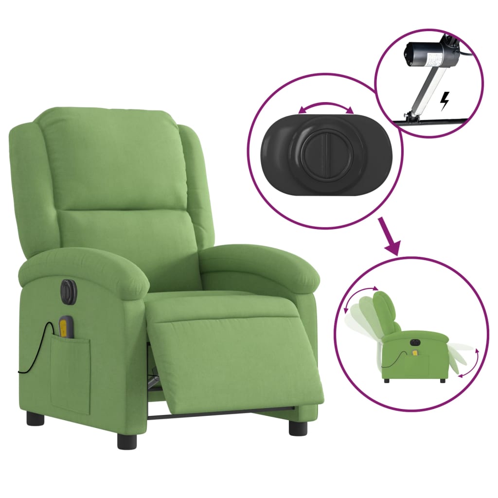 Poltrona de massagens reclinável elétrica veludo verde-claro