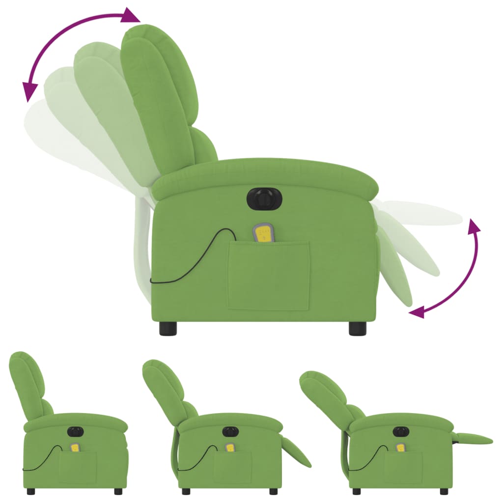 Poltrona de massagens reclinável elétrica veludo verde-claro