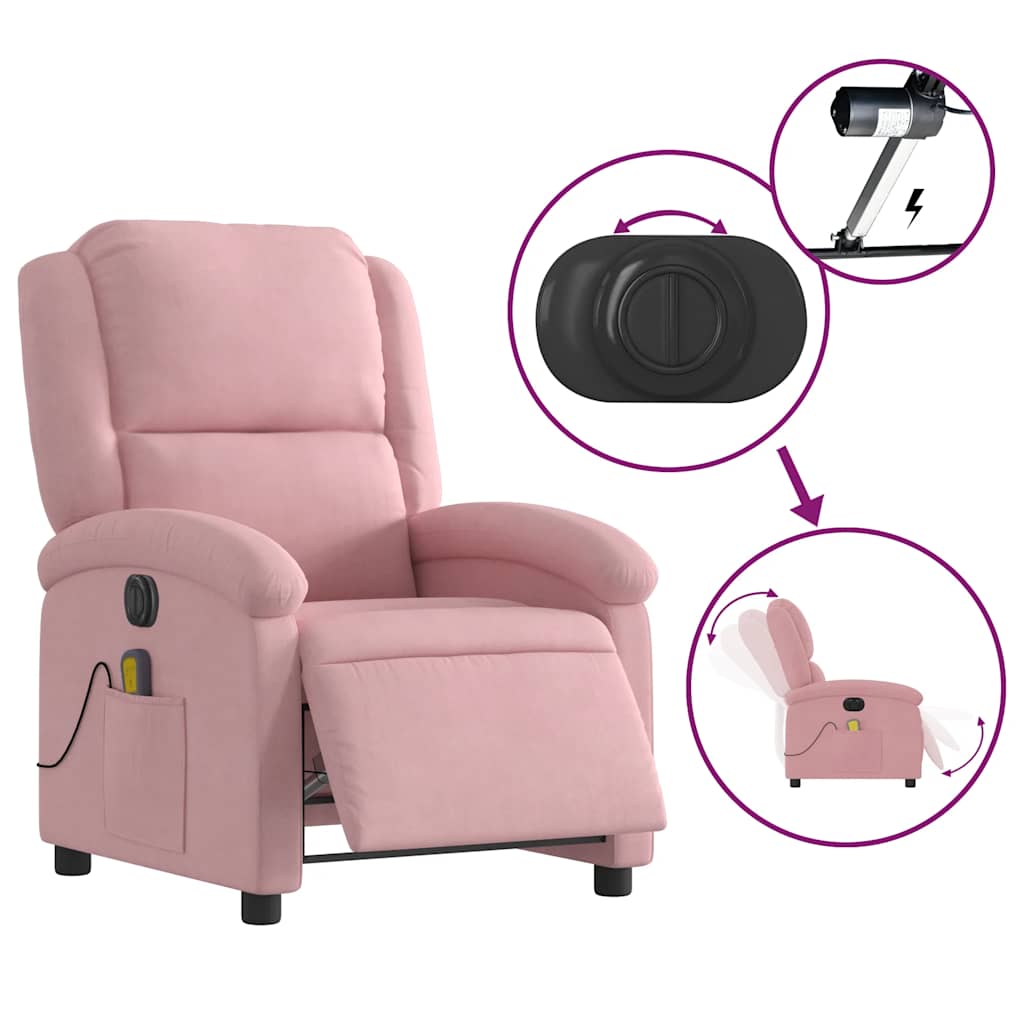 Poltrona de massagens reclinável elétrica veludo rosa