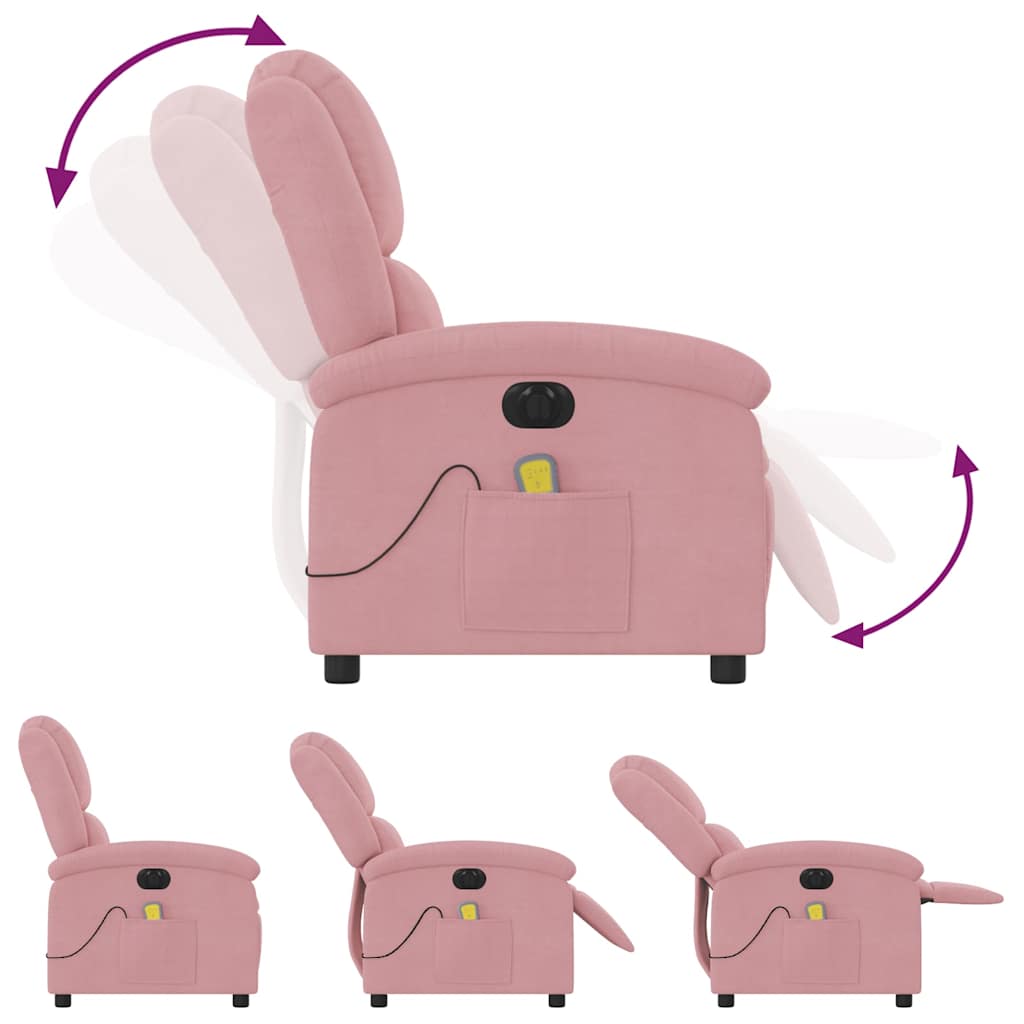 Poltrona de massagens reclinável elétrica veludo rosa