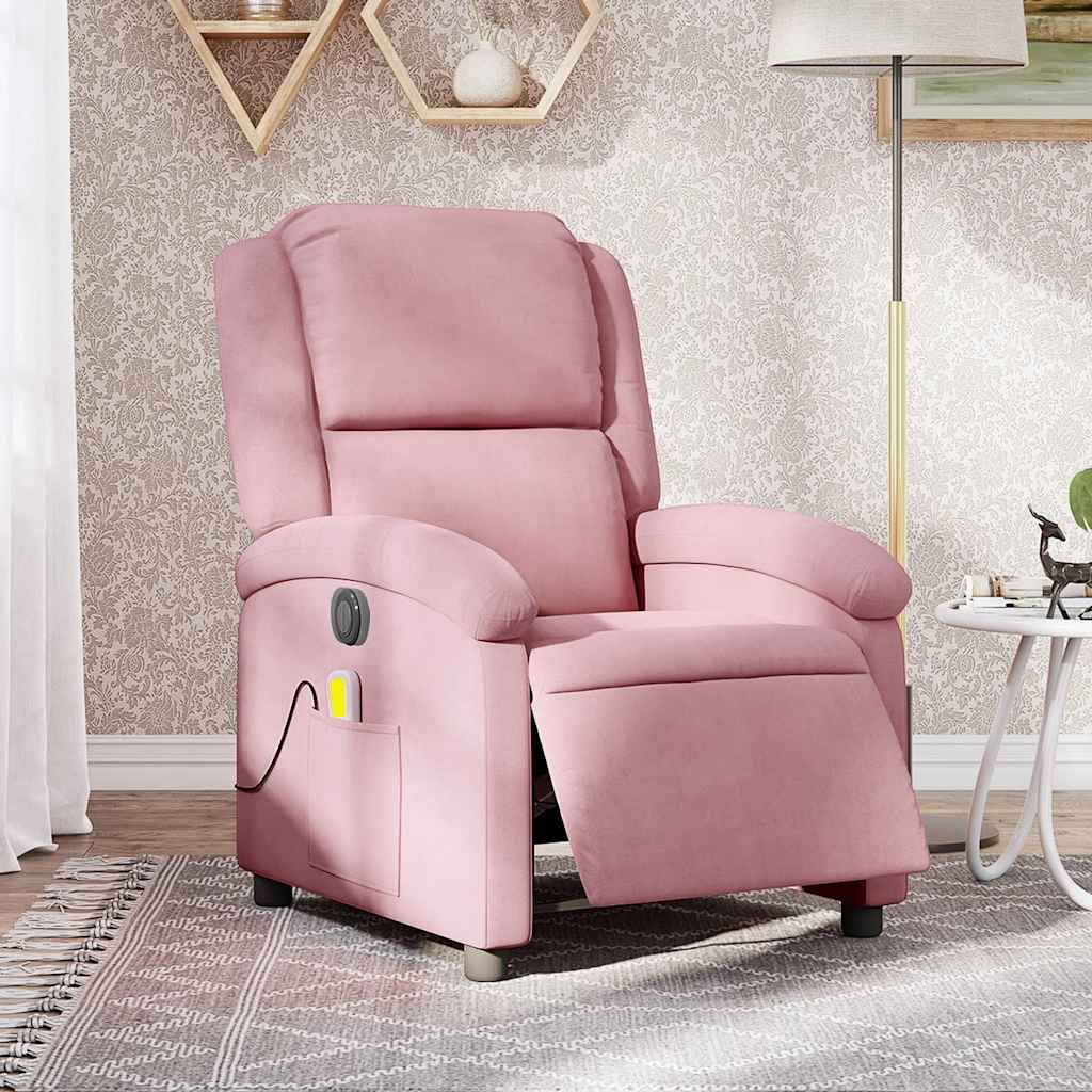 Poltrona de massagens reclinável elétrica veludo rosa